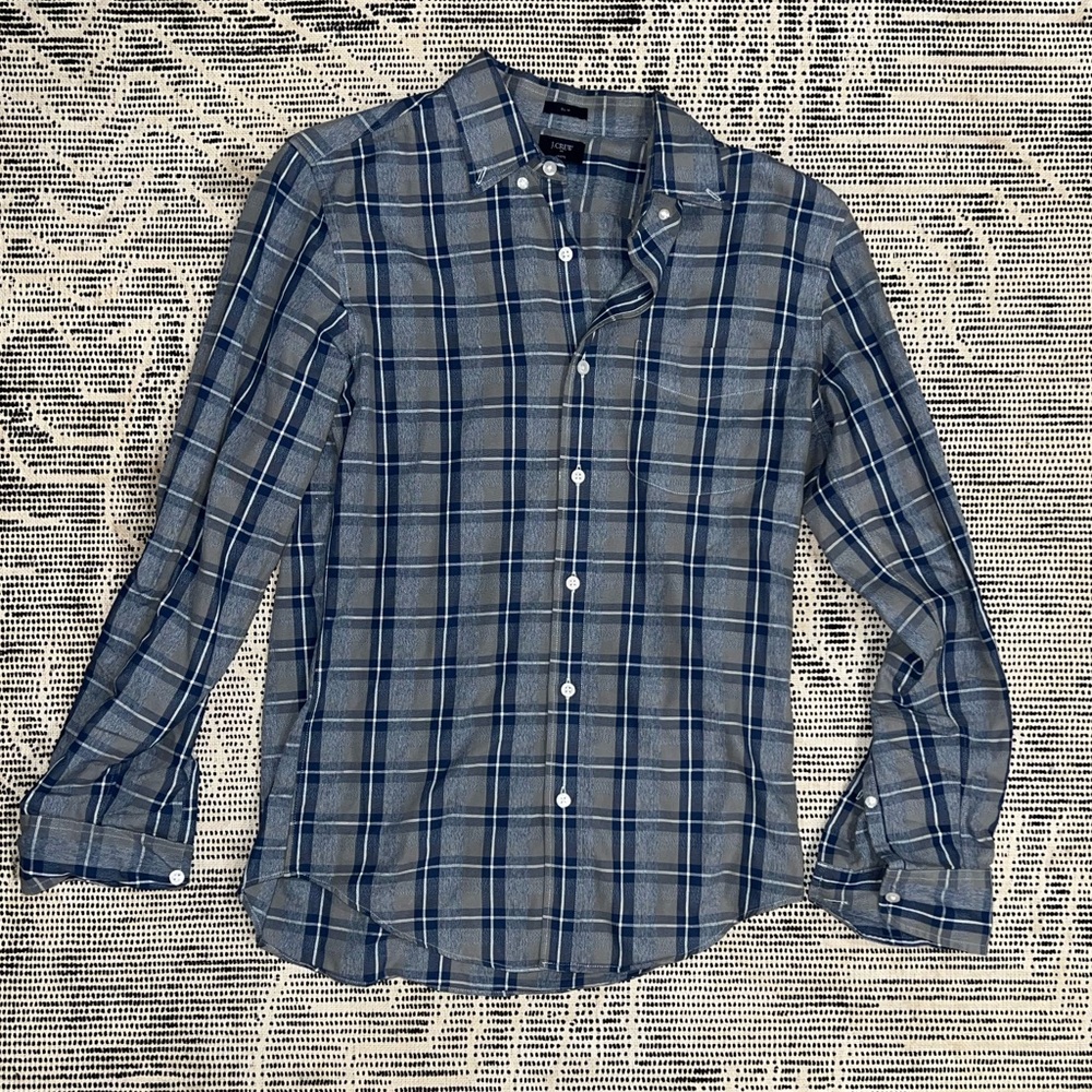 J. Crew Men’s Slim Cotton Blue Plaid Oxford Button-Up Shirt Size S